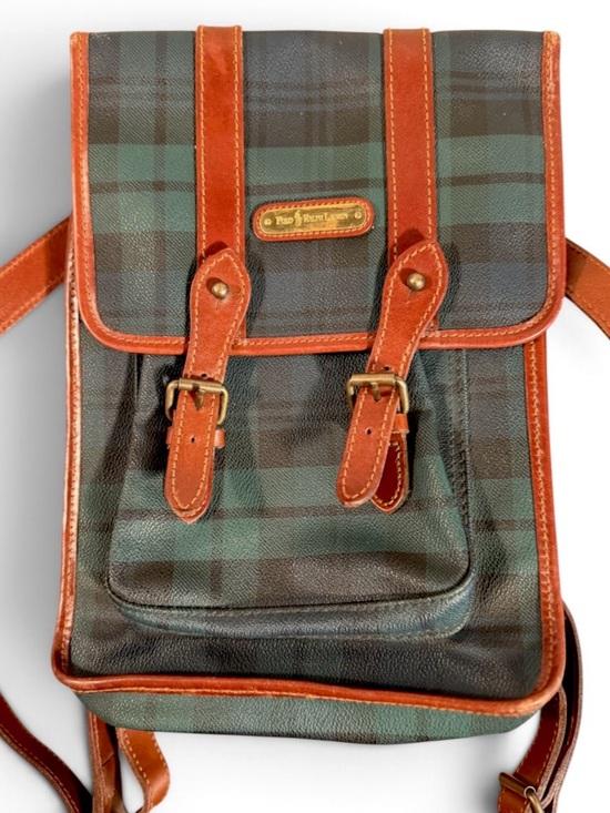 Polo Ralph Lauren Handbags - Vintage Polo Ralph Lauren Blackwatch Plaid Leather Backpack Fall Preppy Rare